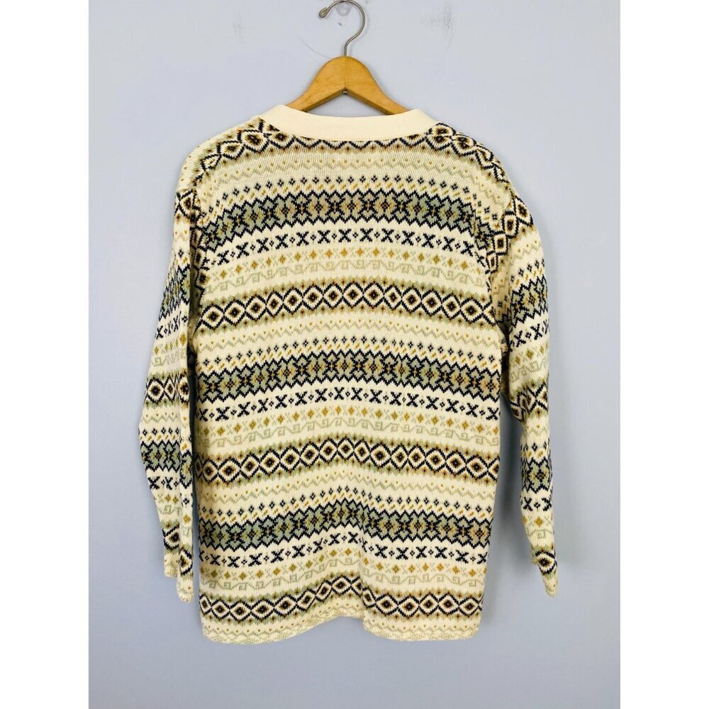 Vintage United Colors of Benetton Fair Isle Cotton Cardigan Sweater, Size Medium - Picture 2 of 9